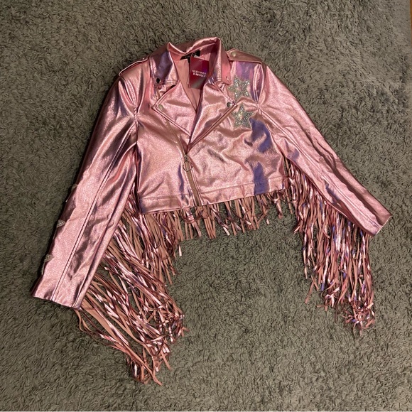 KELSEY RANDALL X Revolve NEW Senne Fringe Jacket Stars Rhinestone Rose Quartz XS - Picture 10 of 16